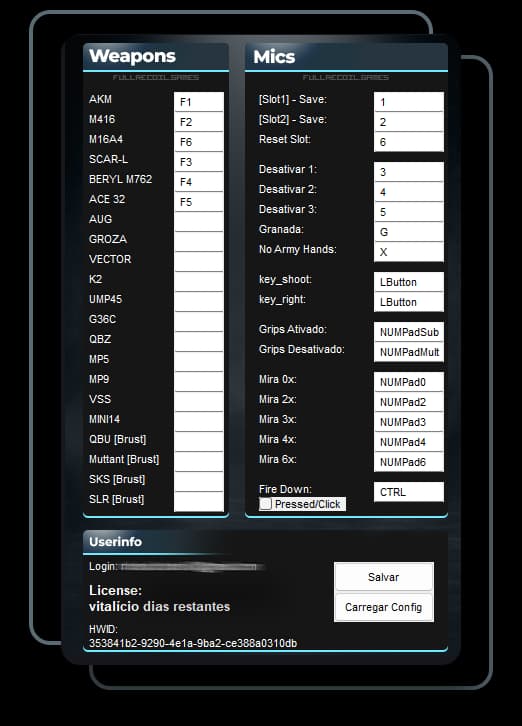 PUBG Hotkeys Interface