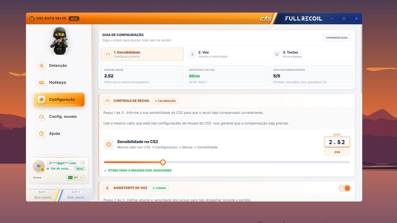 Tela de configuração de sensibilidade do CS2 Macro