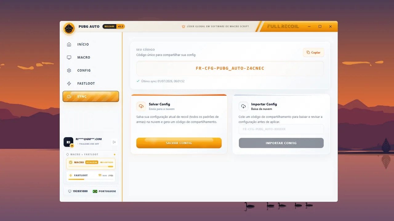Interface de sincronização de dados do PUBG Auto