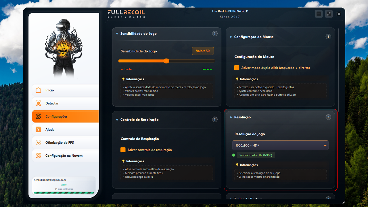 Configuração de resolução