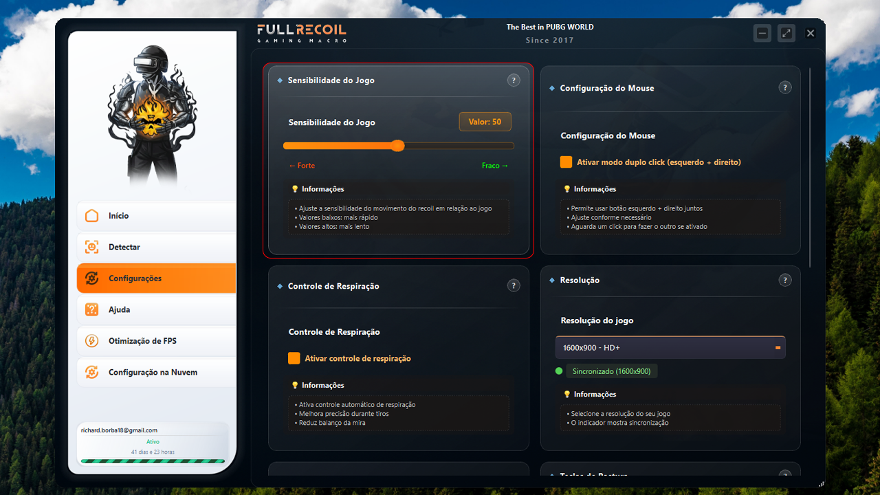 Configuração de sensibilidade