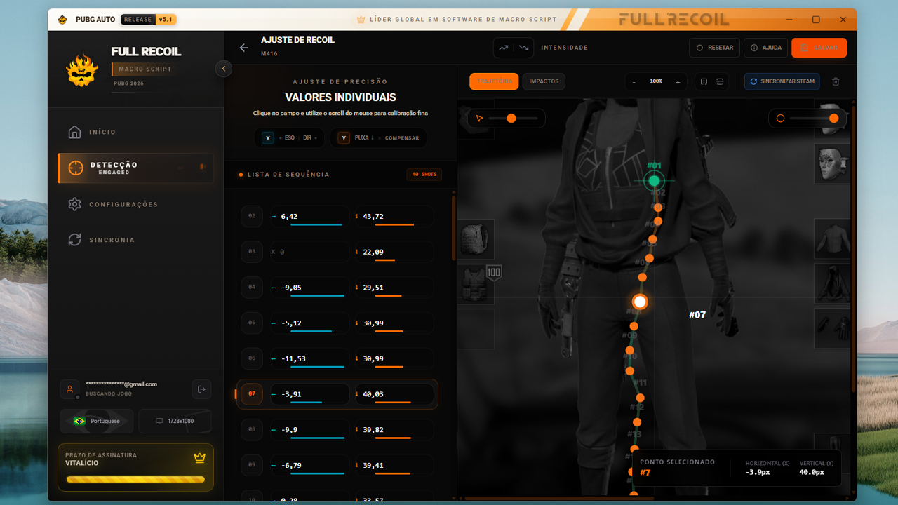 Tela com a arma detectada antes da edição manual do recoil