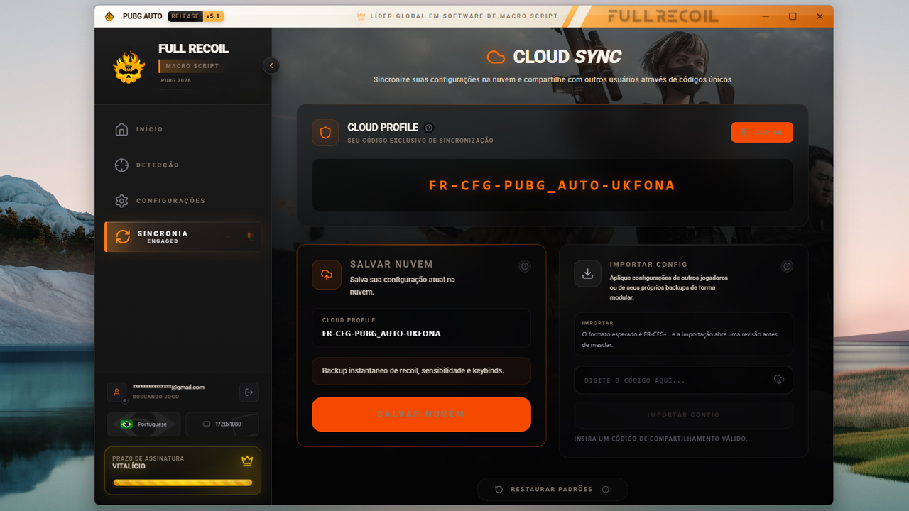 Interface de sincronização de dados do PUBG Auto